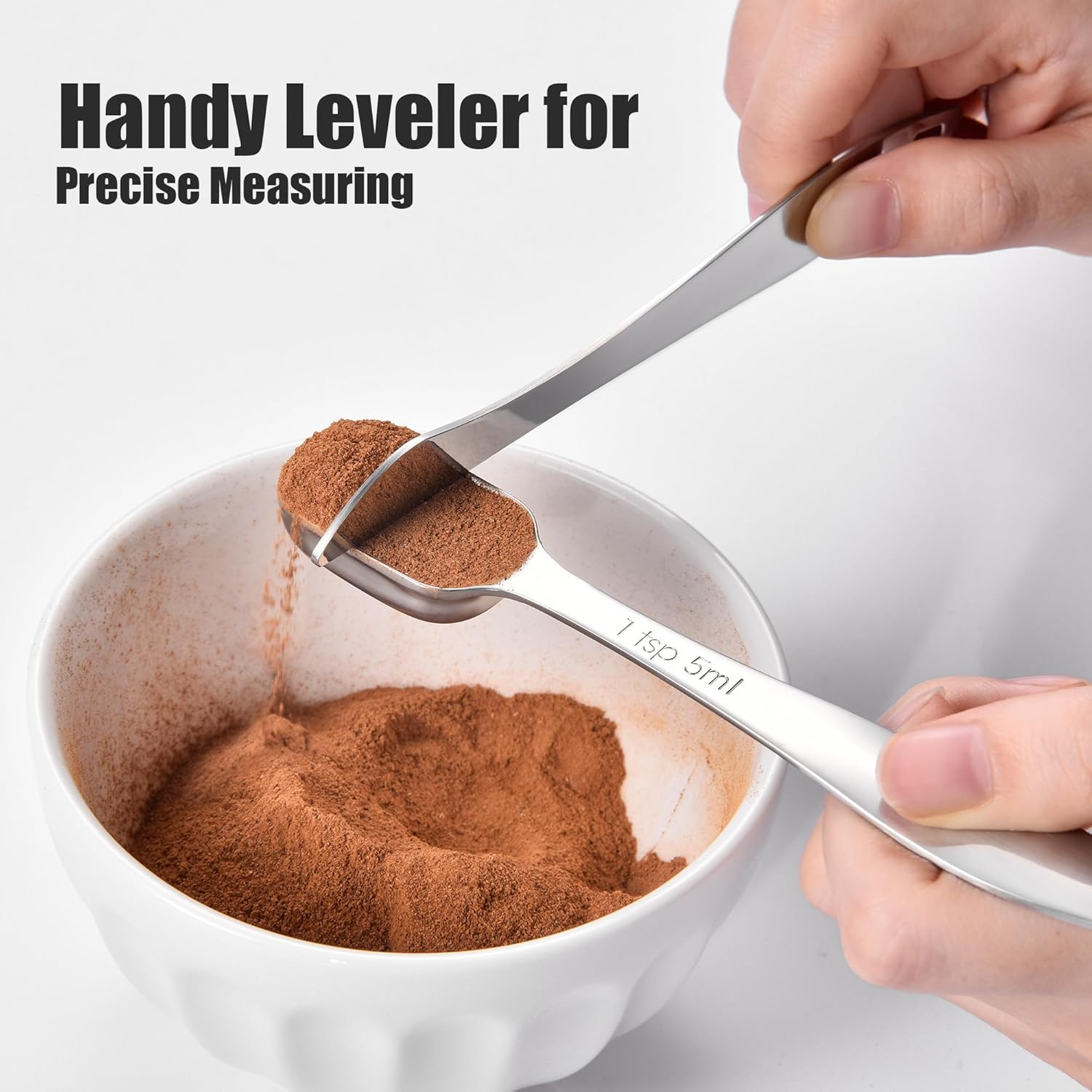 18/8 Stainless Steel Measuring Spoons: Doosu Heavy Duty Rectangular Spoon Square Teaspoon Tablespoon Scoop with Slim Long Handle in Narrow Spice Jar for Kitchen Baking Cooking (Set of 8 with Leveler) image number 4