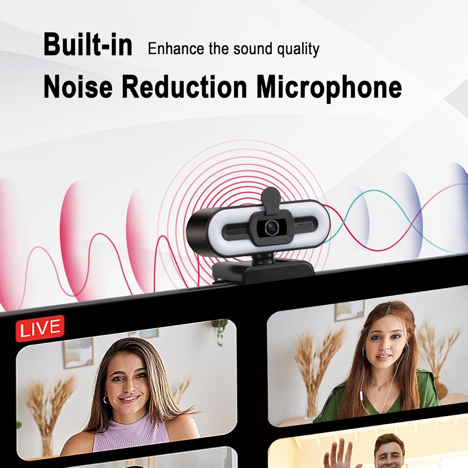 4K Webcam Streaming Webcam with Light and Privacy Cover, Noise-Reducing Dual Microphone,360 Degree Rotable Auto Focus Web Camera image number 5