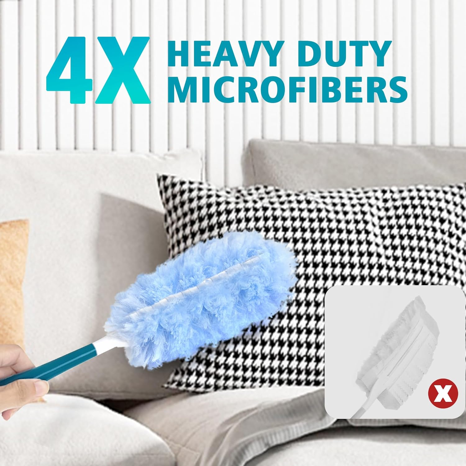 NEWE Duster Refills 20 PCS Compatible with Flash and Swiffer, Dust Magnet with 1 Handle, 360 Degree Heavy Duty Dusting Kit with 4X Microfibers for Cleaning Blinds Bookshelf Furniture image number 2