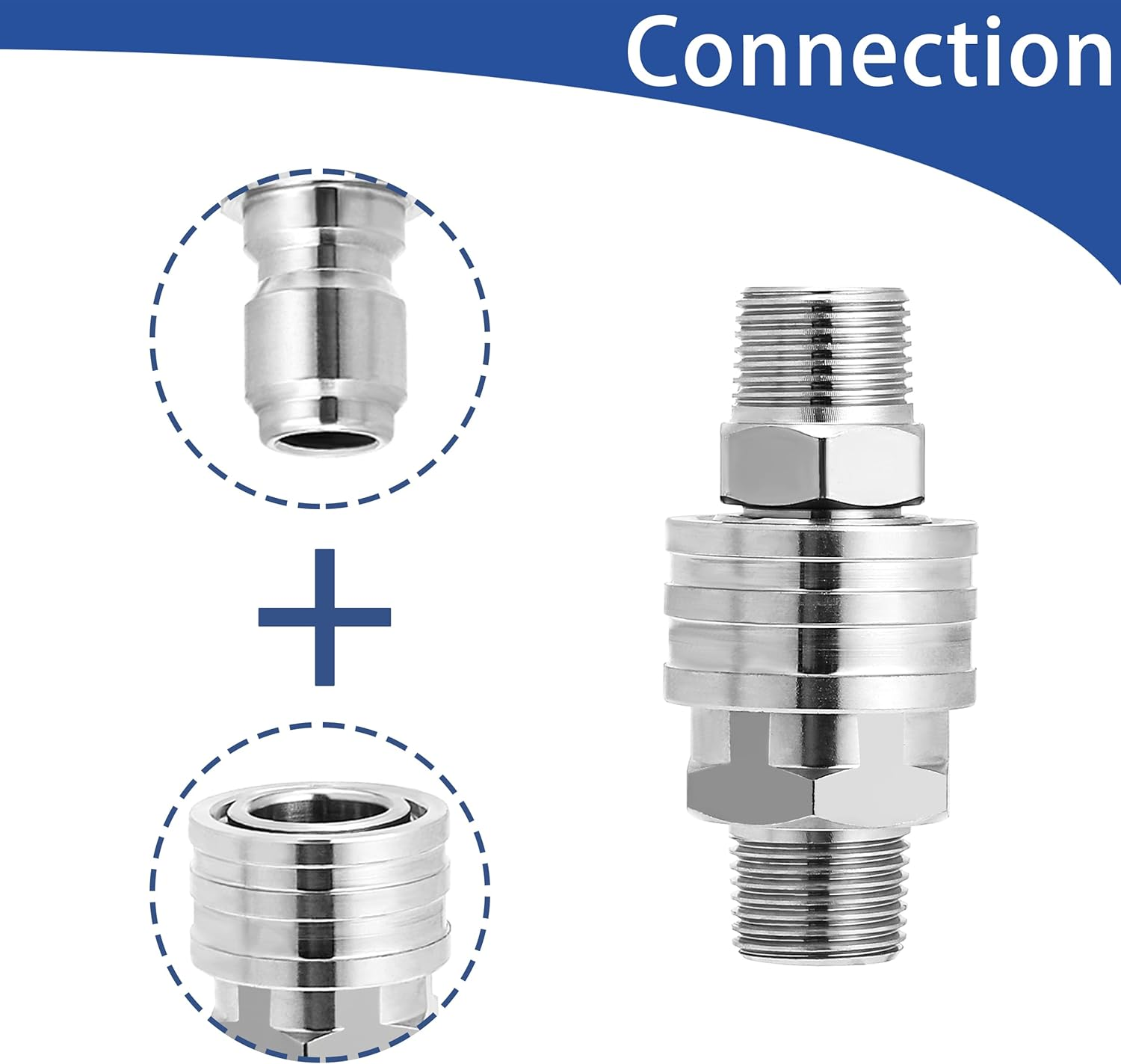 M MINGLE Pressure Washer Adapter Set, 2 Sets 3/8" Quick Connect Fittings, Male Pressure Washer Quick Disconnect Kit, Stainless Steel, 5000 PSI image number 1