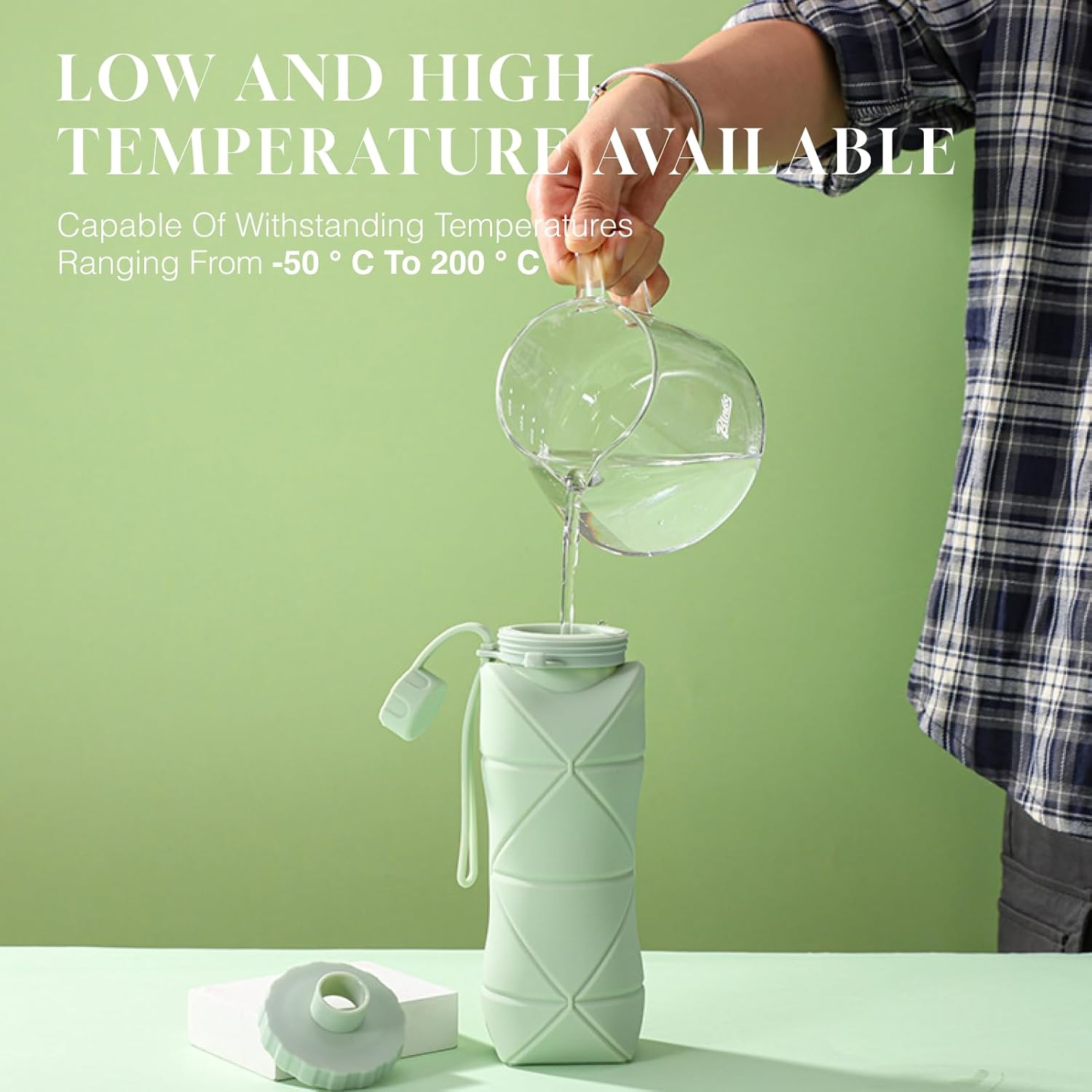 Collapsible Water Bottle for Travel Essentials, Lightweight & Foldable, Bpa-Free Silicone with Double Leak-Proof Design, Perfect for Outdoor Hiking, Sports, and Everyday Use (Green) image number 3