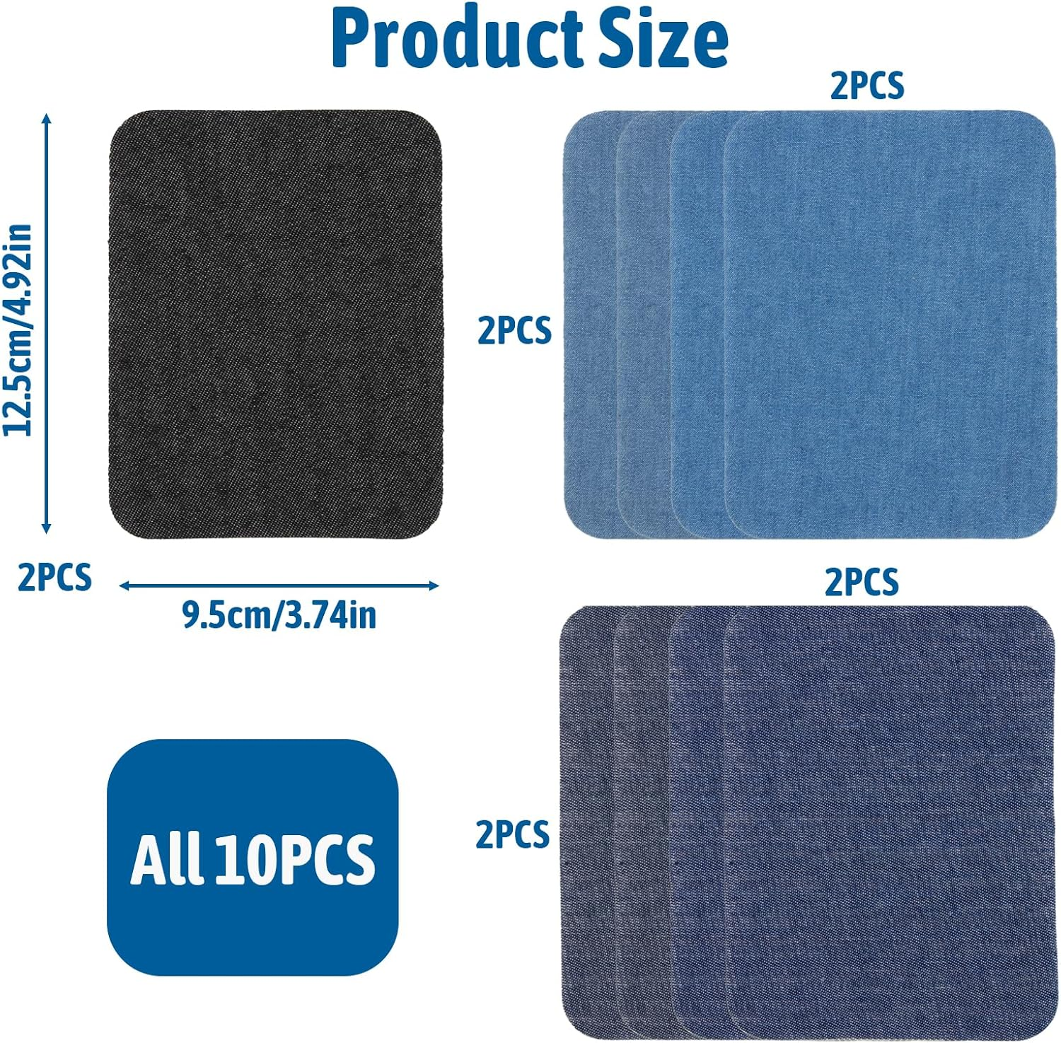 Versatile Iron-On Patches for Clothing Repair, 10PCS Set &ndash; Premium Denim Patches for Jeans, 9.5Cm X 12.5Cm, 5 Shades of Blue &ndash; Quick and Easy Fix for inside Jeans & Apparel Repairs image number 1