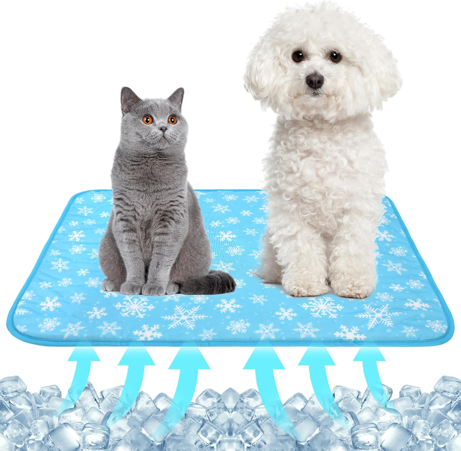 NACOCO Summer Pet Cooling Mat - Cat Dog Cushion Pad Sleeping Cool Snowflake Comfortable Soft for Pets Kids and Adults (Blue Snowflake, L)