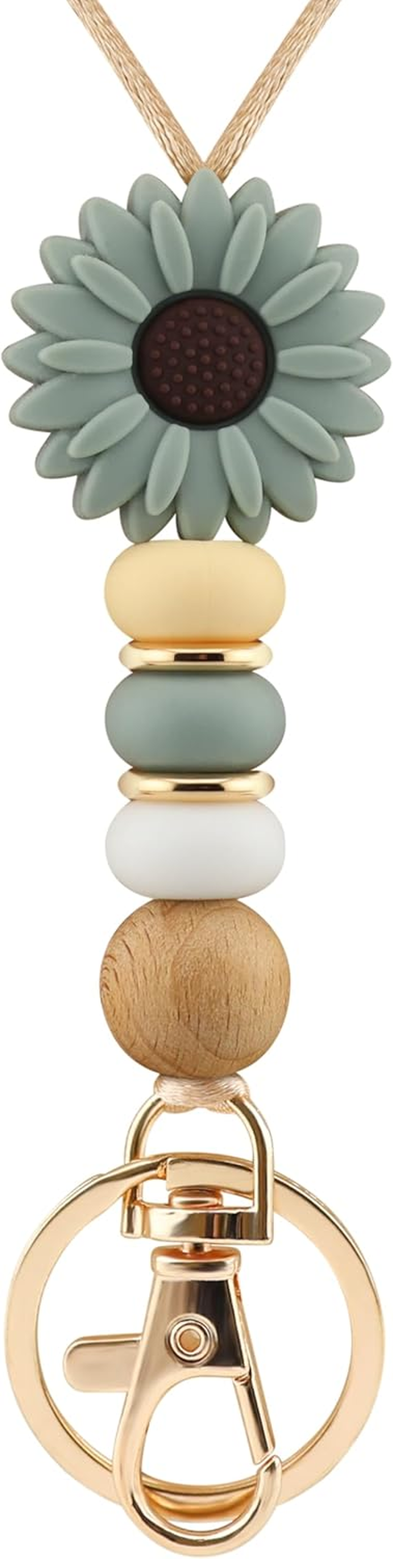 Flower Teacher Lanyards ID Badge and Key Chain, Cute Silicone Beads Lanyard for Women Nurse Work Student