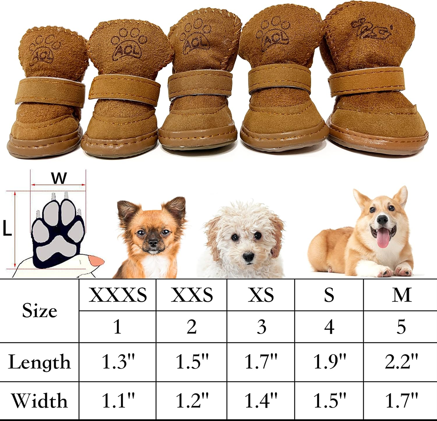 Dog Boots 4-Pack, Anti-Slip Paw Protectors for Small Dogs, Chihuahua Yorkie Pomeranian Winter Snow Shoes with Rugged Sole (Brown, Size4) image number 5