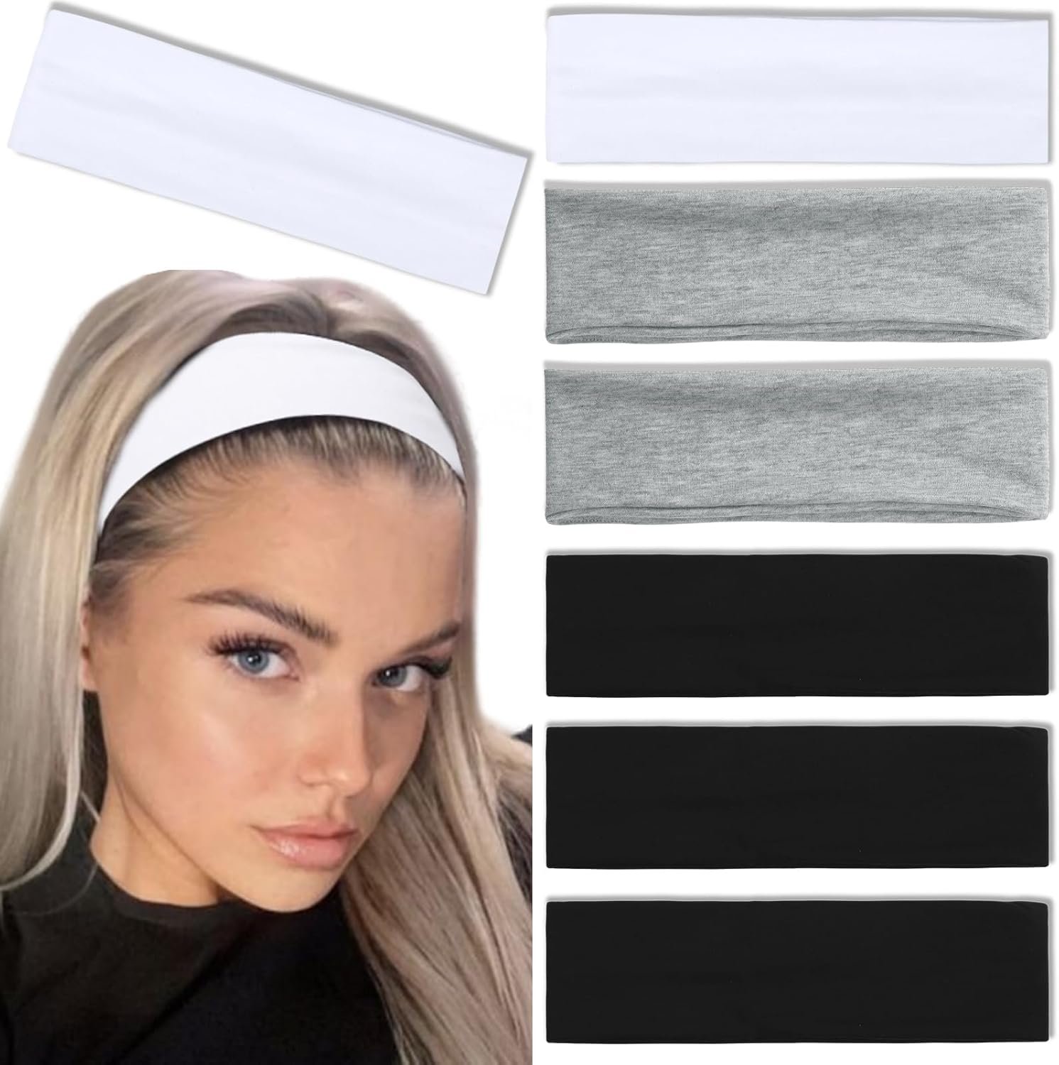 7 Pack Headbands for Women Non Slip Trendy Womens Headbands Elastic Hair Bands for Women Hair Workout Sweat Head Bands Soft Thick Cotton Cloth Headband for Yoga Running Sport