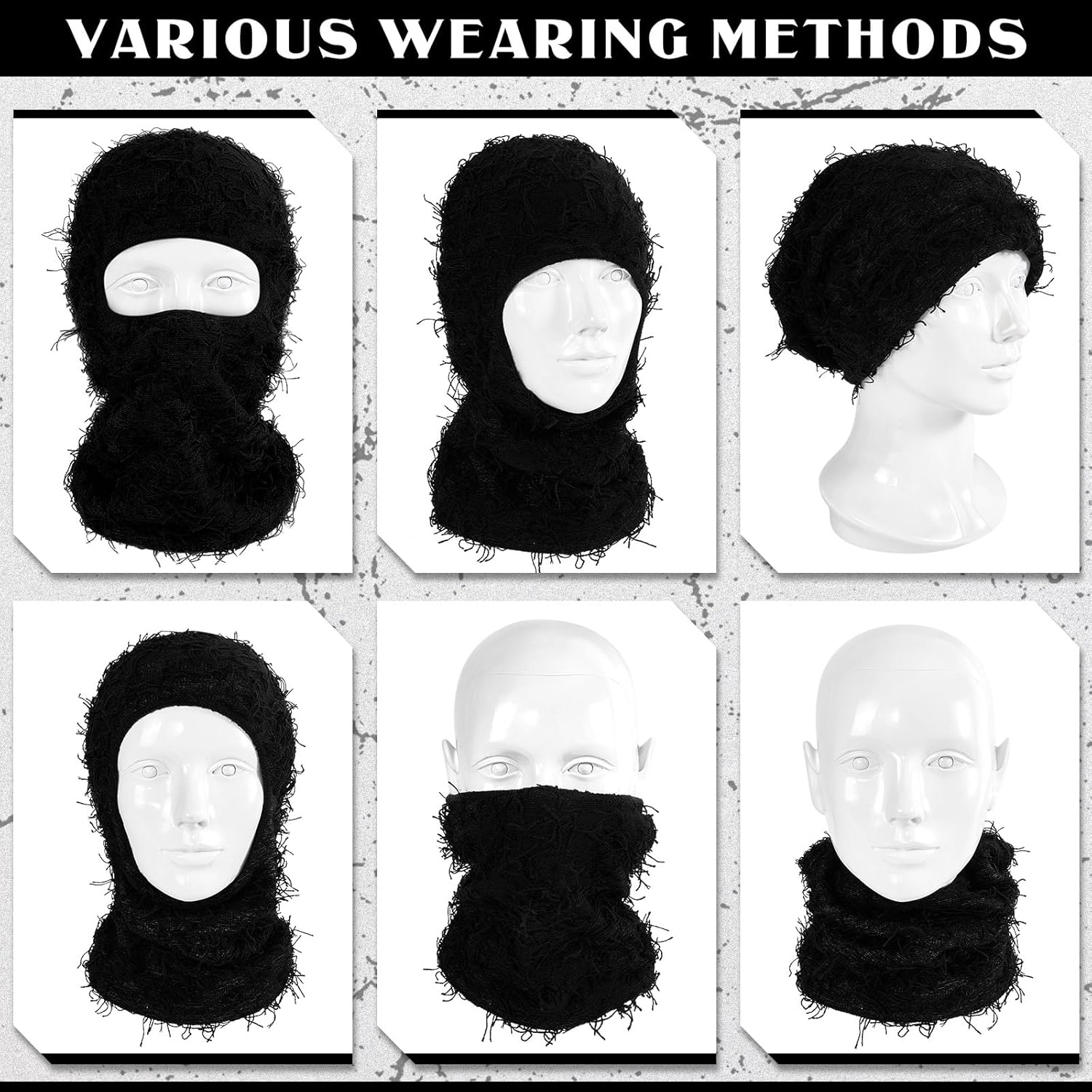 Newcotte 3 Pcs Distressed Balaclava Full Face Ski Mask Cool Knitted Balaclava Windproof Ski Mask for Men Women Cold Weather image number 6