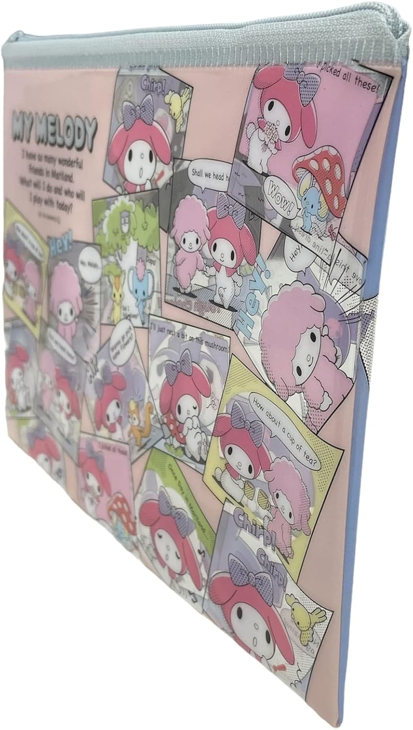 Friend Sanrio My Melody &times; Kuromi Accessories Cosmetic Flat Vinyl Pouch Zipper Case Bag 7.9 in (W) &times; 5.5 in (H) &times; 0.4 in (D) (Comics), Pink, Purple, Size: about 7.9 in (W) &times; 5.5 in (H) &times; 0.4 in (D), image number 3