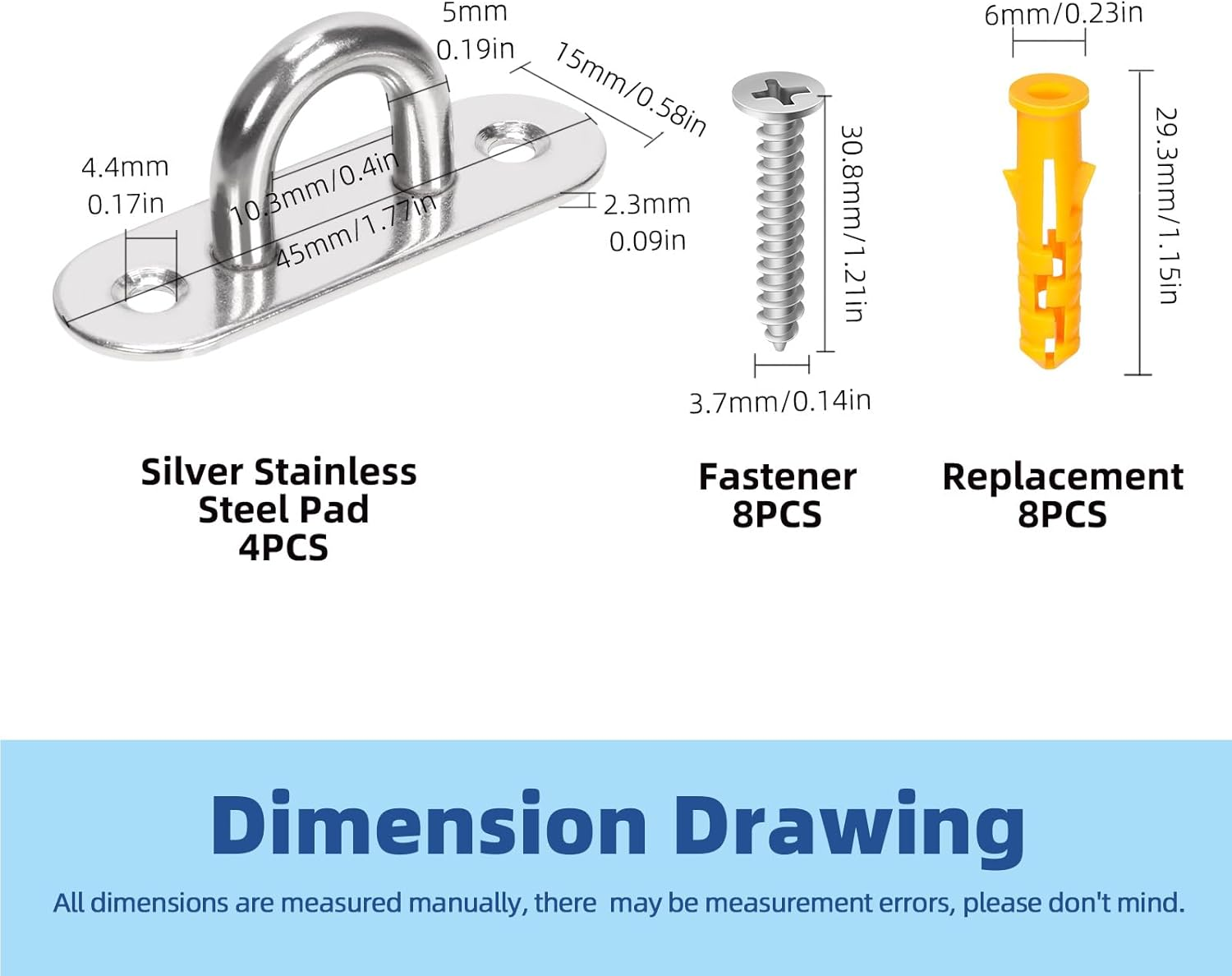 Glarks 20Pcs M5 Stainless Steel Pad Eye Plate Hook Kit, Oval Eye Plate U Hooks Heavy Duty Ceiling Hooks and Carabiner Clips Snap Hook for Ceiling and Mounting Hanging Hardware image number 1