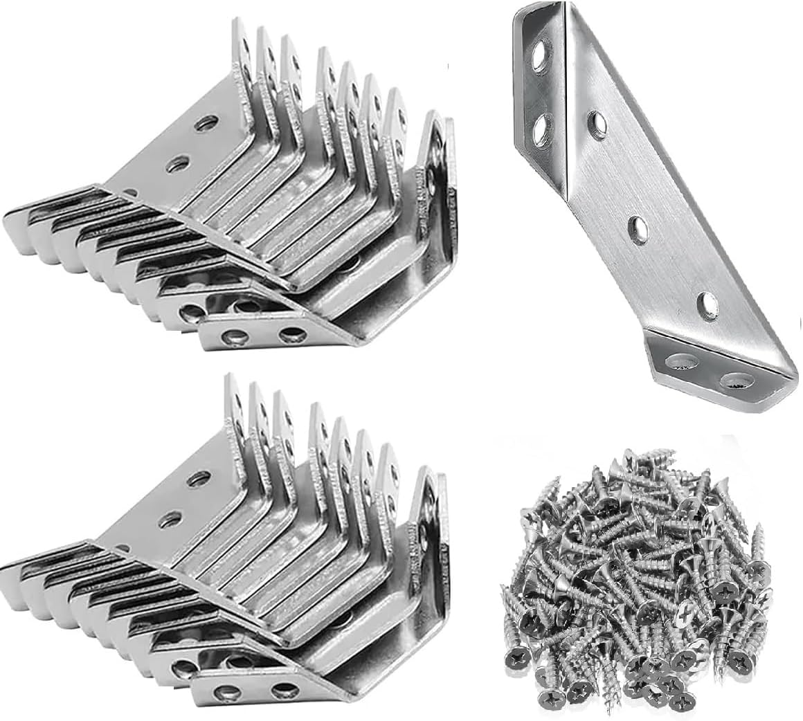 30 Pack Universal Stainless Steel Furniture Corner Connector, Stainless Steel Angle Corner Brackets, Trapeziform Corner Brace Support Bracket Fastener (Silver)