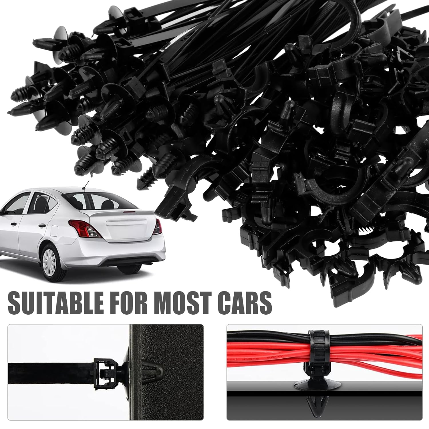 290Pcs Car Wire Harness Routing Clip Assortment Kit，Wire Routing Clips Enduring Nylon Retainer Car Clips Replacement Parts for Most Cars Auto，5 Different Sizes image number 5