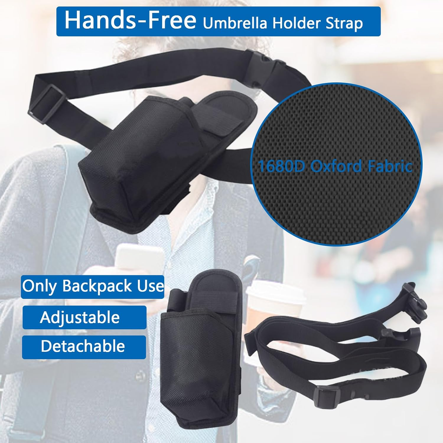 CHOYTONG Hands-Free Umbrella Holder Strap for Backpack Use, Wearable Umbrella Support Mount, Fits for Most Folding Umbrella