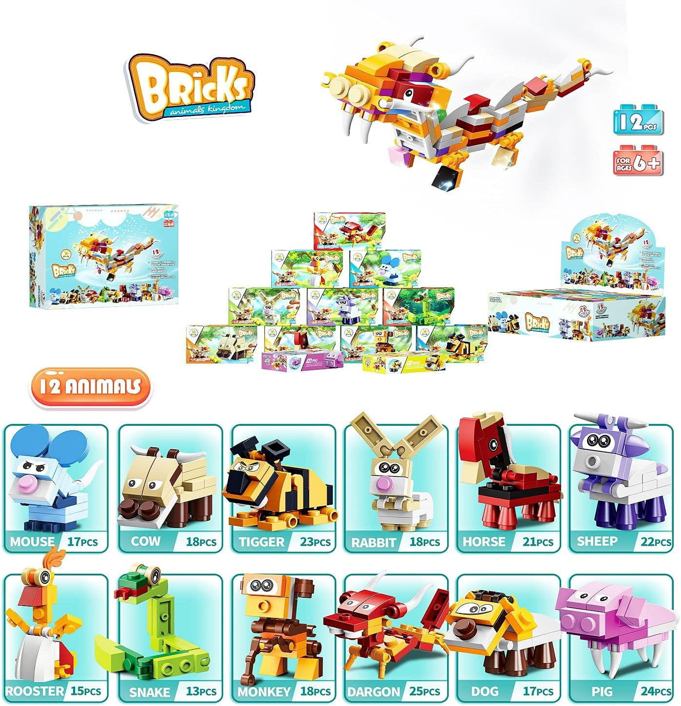 12PCS Party Favors for Kids, Mini Animal Building Blocks ,Building Sets Stem Toys , Assorted Building Blocks Sets for Birthday Party Gift,Goodie Bags, Prize,Cake Topper image number 4