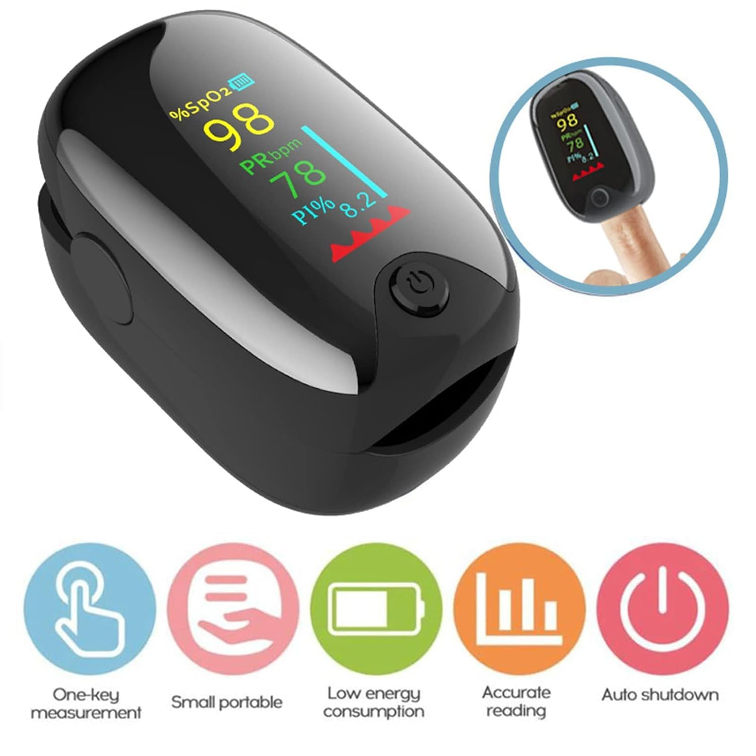Finger Pulse Oximeter, IGGDOQI Blood Oxygen Monitor Pulse Rate Monitor with Color Screen LCD, Spo2 Reading Meter & Pulse Rate Monitor for Adult and Child (White) image number 3