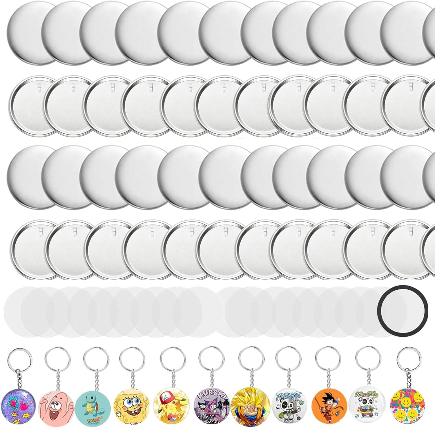 Button Maker Keychain Supplies - 150 Sets 58Mm/2.25 Inch Pin Making Kit for Machine, Metal Badge Sets with Shell Back Cover, Transparent Film and Chain Head image number 5