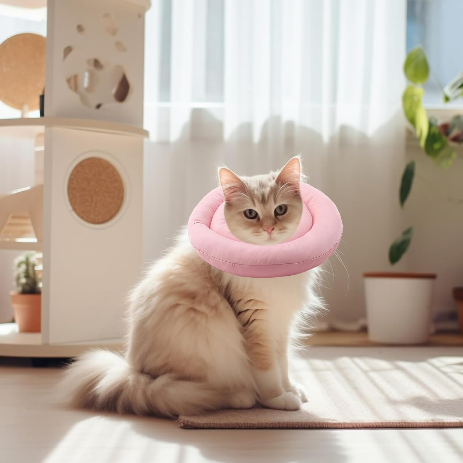 OHCOZZY Cat Collar with Adjustable Waistband, Soft Cat Collar with Anti-Leak Function, after Surgery Pet Protective Collar (Size M, Pink) image number 2