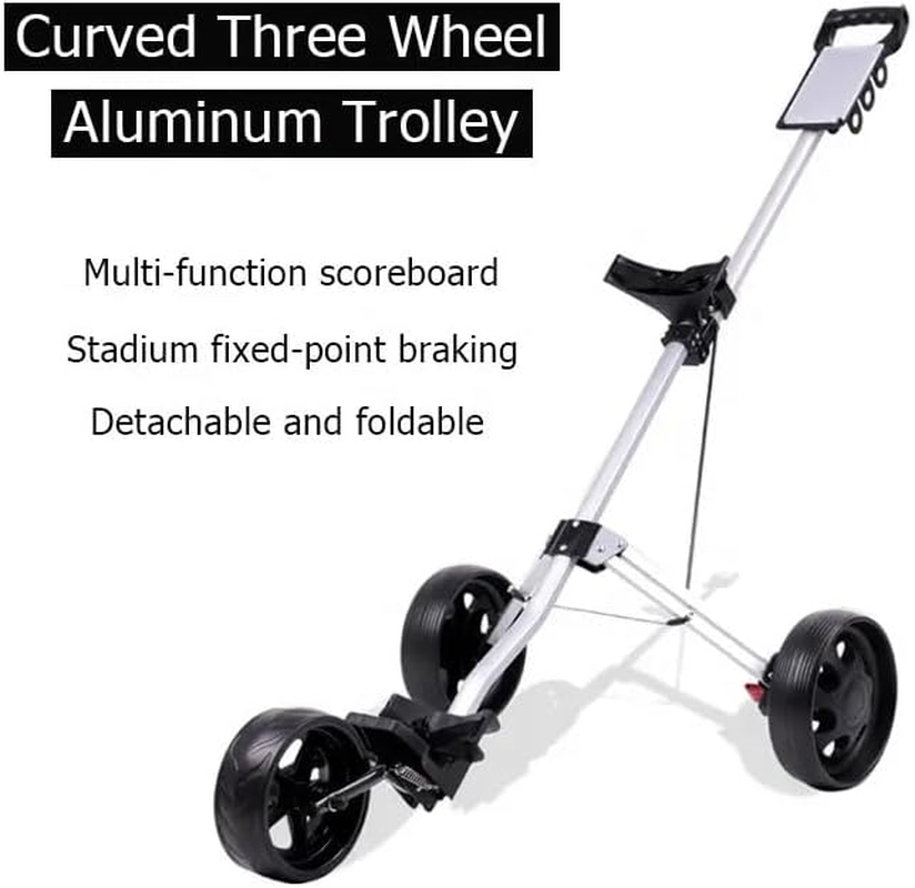 Aluminium Golf Bag Trolley Push Cart Folding Scorecard with Phone Holder