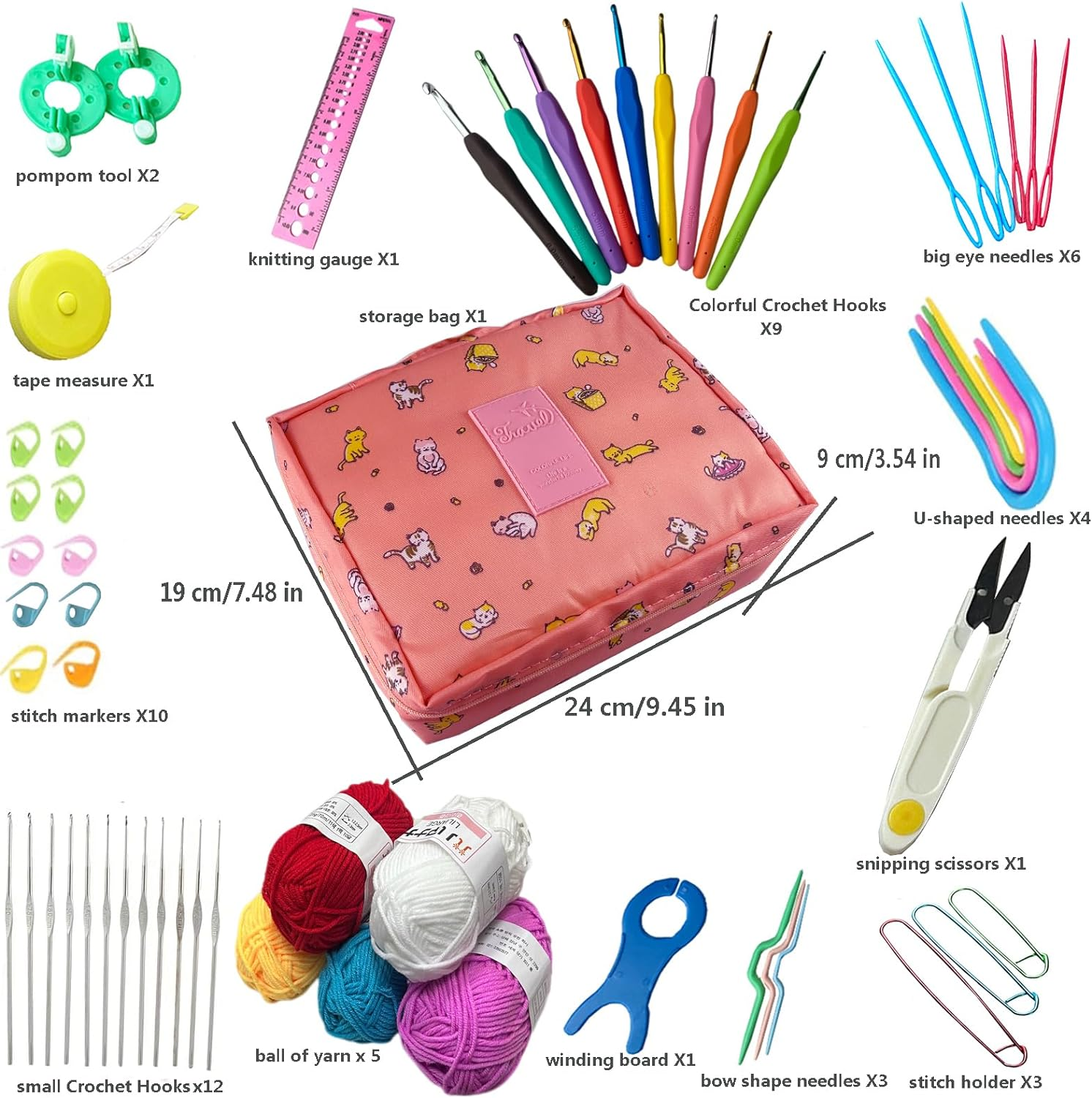 59 Pcs Crochet Hooks Kit Knitting Starter Kit for Adults Ergonomic Crochet Soft Grip Handle Crochet Tools DIY Weave Yarn Kits with Carry Bag Hooks Set for Beginners Adults (Pink) image number 1