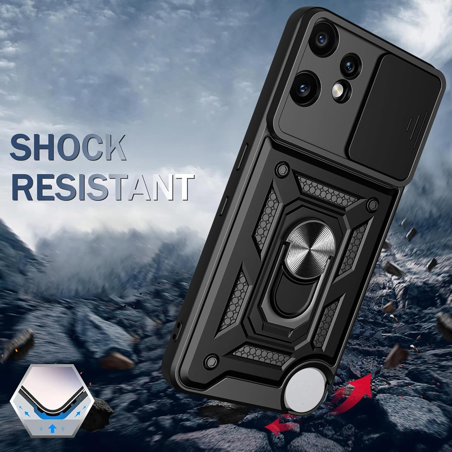 BOKYAS Armor Case for Nothing CMF Phone 2 Pro with Slide Camera Protection Cover and Ring Stand [Mobile Phone Case Compatible with Car Magnet] Military Shockproof Case, Blue image number 5