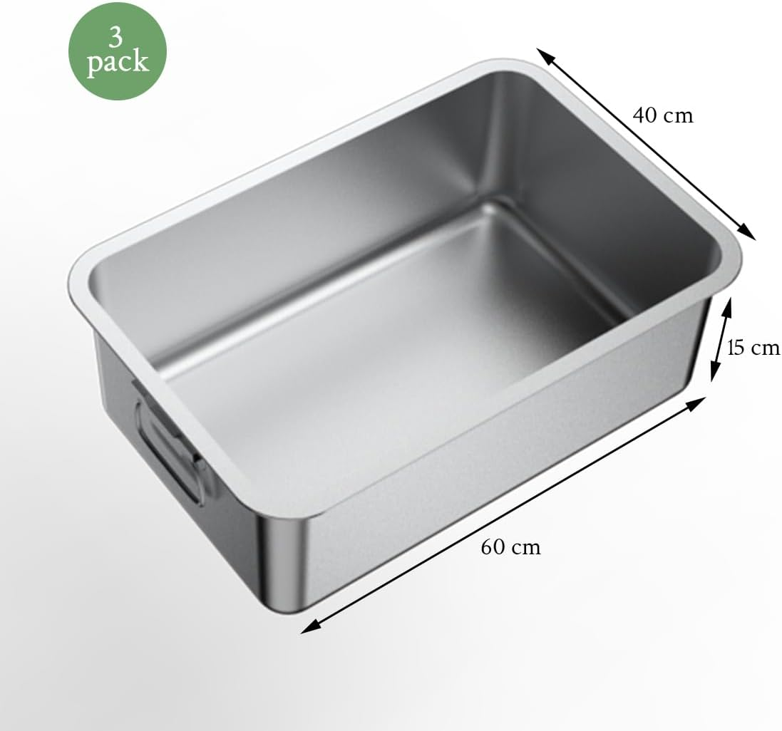 3 Pack Stainless Steel Cat Litter Box with 3 Cat Litter Scoop,Extra Large Litter Box for Pet,With Carry Handle,Easy Clean,Non-Stick Smooth Surface (60(L)*40(W)*15(H) CM 3Pack) image number 5