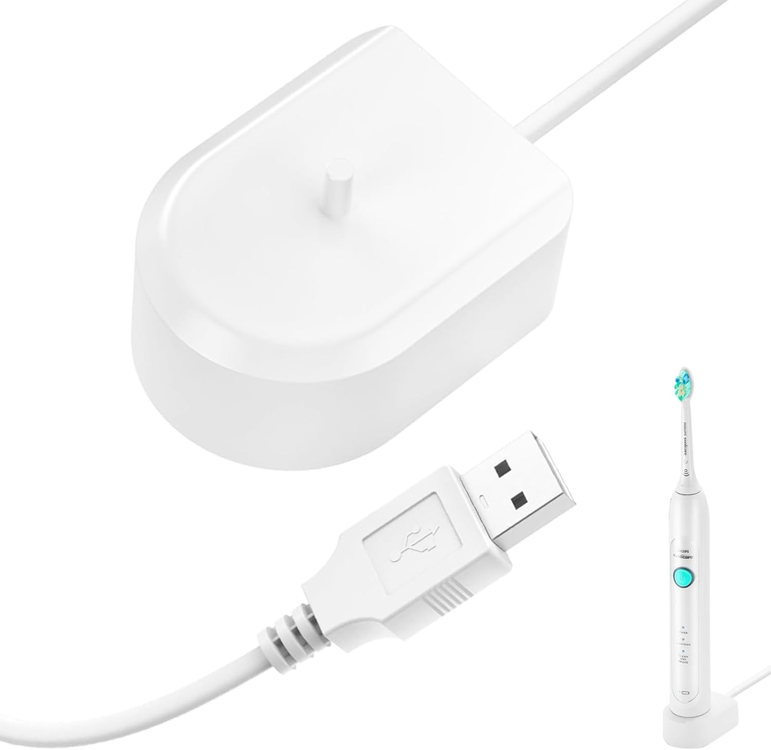 USB Replacement Charger Base for Philip-S Electric Toothbrush HX6100, Portable Charger Base for Philips HX3000 / HX6000 / HX8000 / HX9000 Series,Ipx7 Waterproof Travel Power Cord image number 1