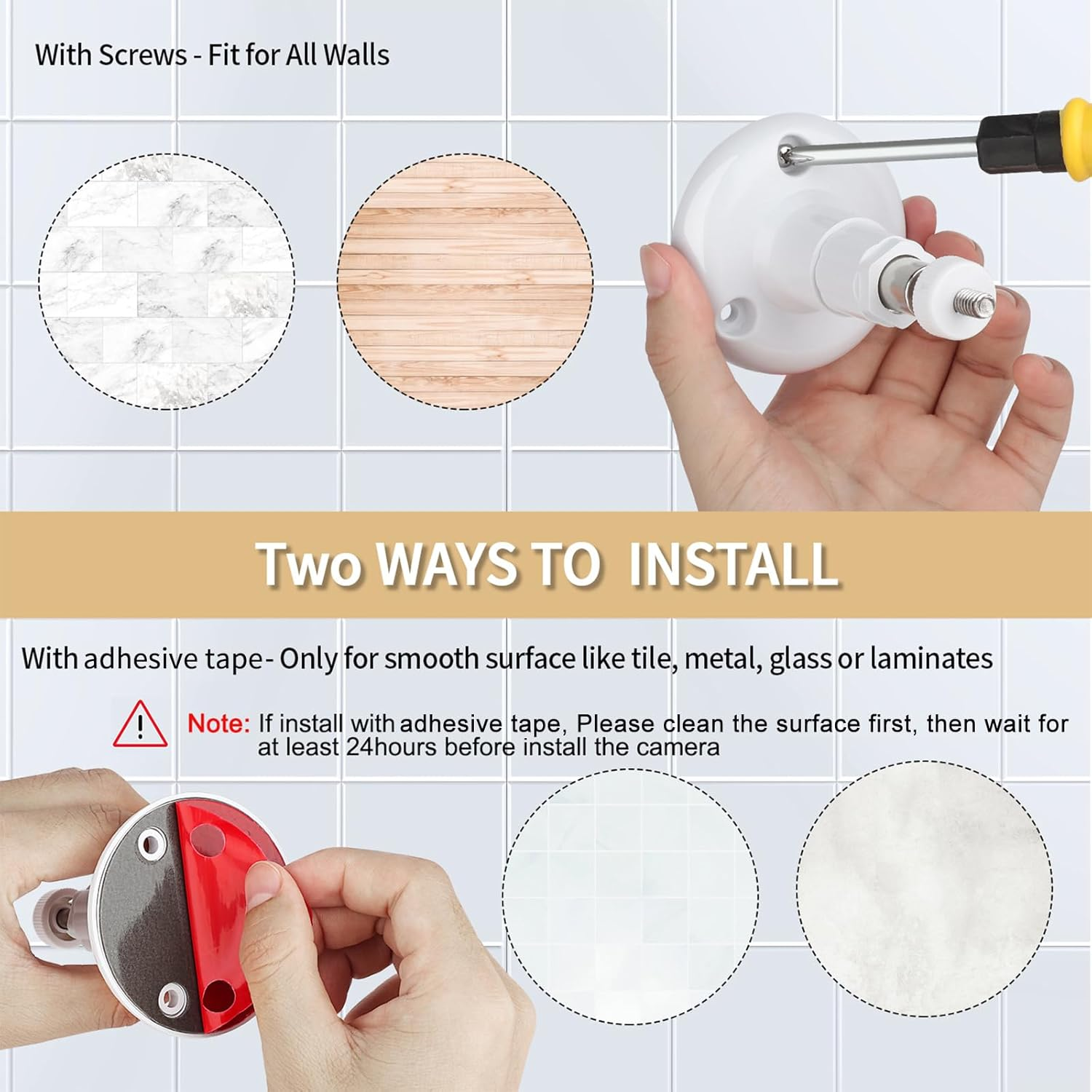 2Pack Adhesive Wall Mount for Ring Stick up Cam & Indoor Cam (1St Gen), 360 Degree Adjustable Screwless Bracket for Surveillance Camera, 2 Ways Installation without Drilling image number 2