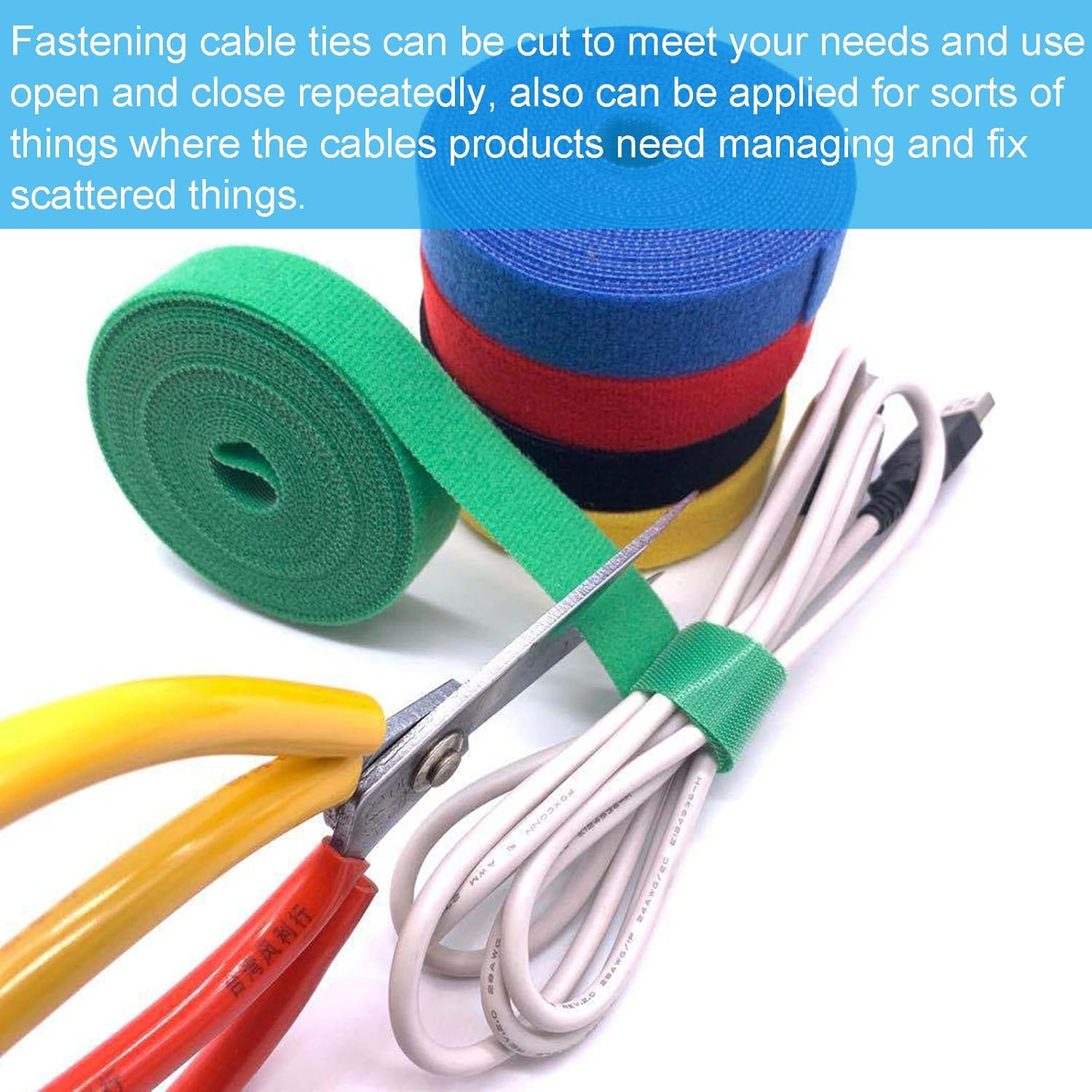 Acbbmns 10M/32.8Ft Nylon Cable Ties, 5 Colors 12.5Mm Width, Self Adhesive Cable Wire Straps, Fastening Wire Organizer Cable Management for Managing Wires & Organizing Cords image number 3