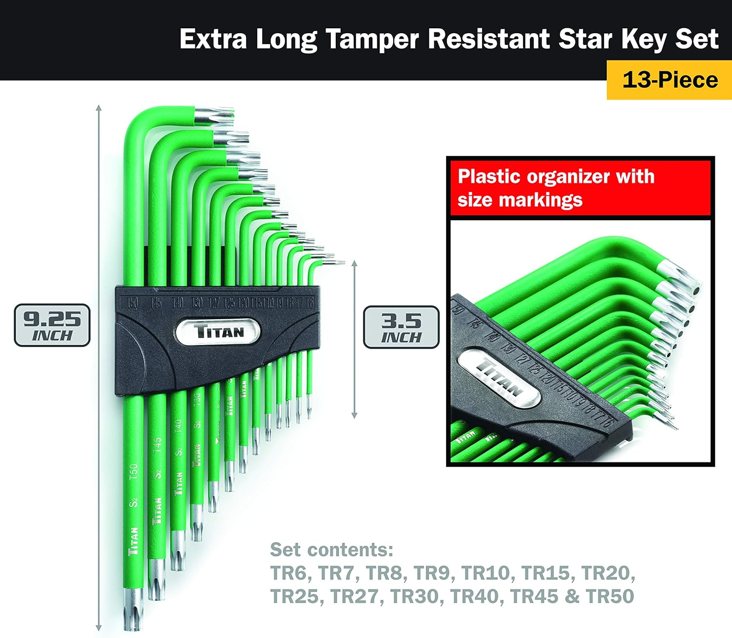 Titan 12715 Extra-Long Arm Tamper Resistant Star Key Set - 13 Piece, Green image number 1