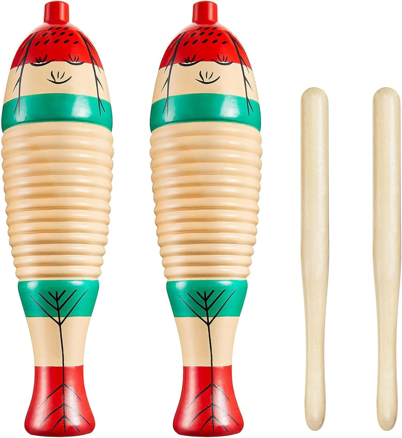 2 Pack Fish Style Guiro Instrument Set, Wood Fish Shape Guiro Hand Percussion Instrument with Rhythm Sticks, Colorful Fish-Shaped Musical Instruments for Adults image number 5