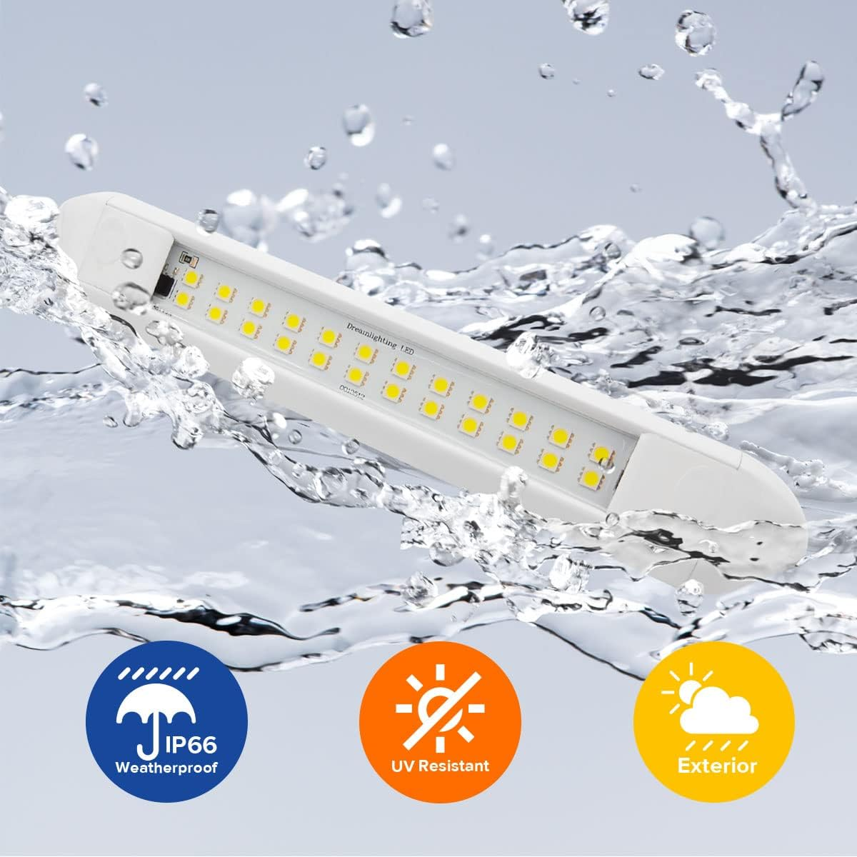 Dream Lighting 12V Awning Lights LED Exterior Porch Lights for RV Trucks Motor Home Caravan Camper Trailer and Boat 9.84Inch Cool White White Shell Waterproof IP66