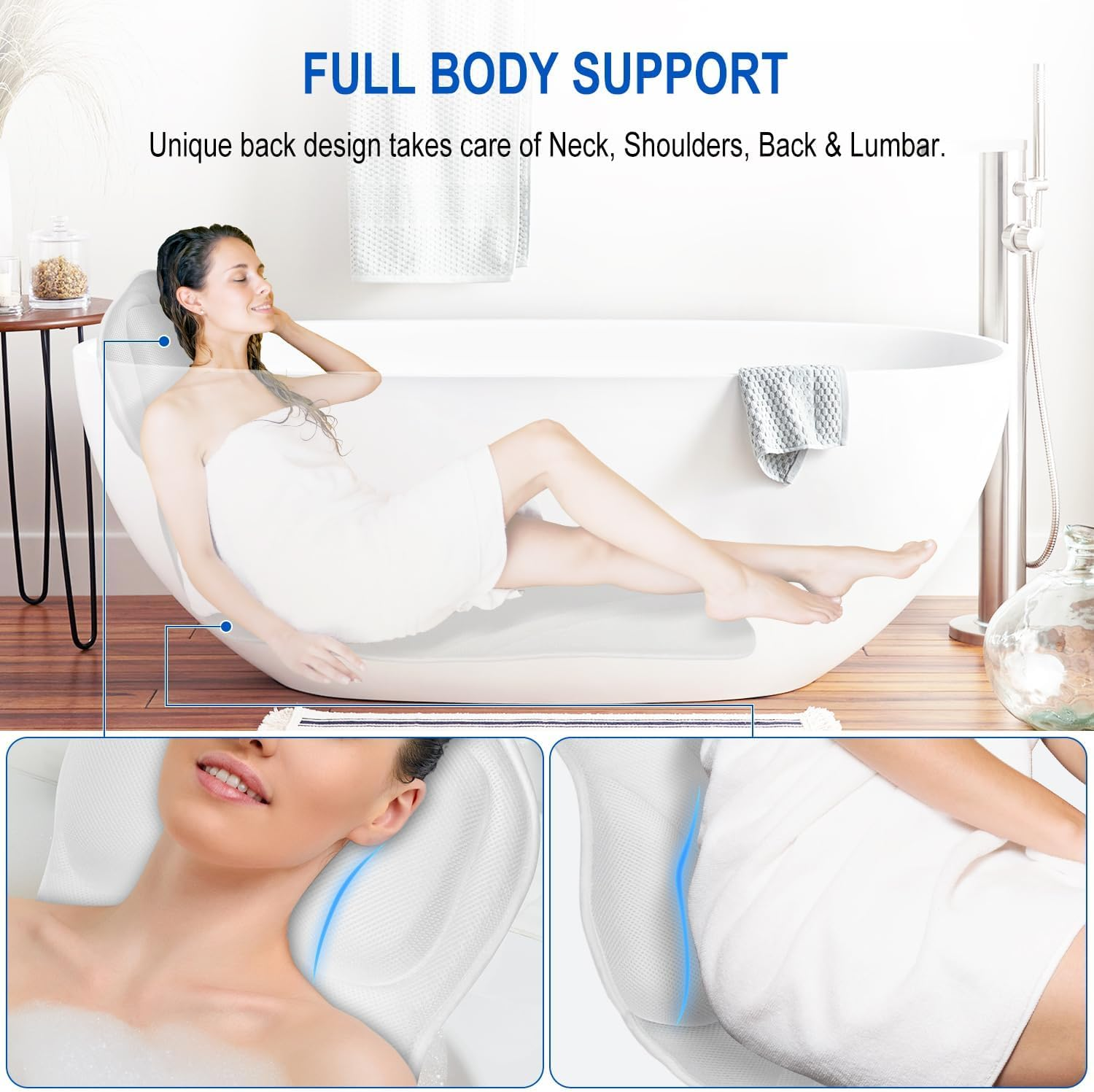 Full Body Bath Pillow for Bathtub, Thick Bathtub Cushion for Soaking Tub with Laundry Bag, Bathtub Accessories Bathtub Pillow Luxury Bathtub Pillows for Head,Neck & Back (White) image number 5