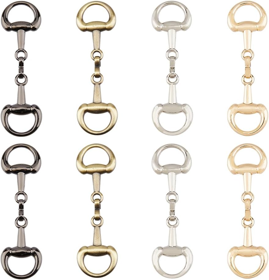 SUPERFINDINGS 8Pcs 4 Colors Alloy D Ring Snaffle Bit Buckles Horse Bit Buckle Double Bit Buckle for DIY Snaffle Bit Horse Jewelry Loafer Shoes Decoration, 72X21X6Mm image number 2