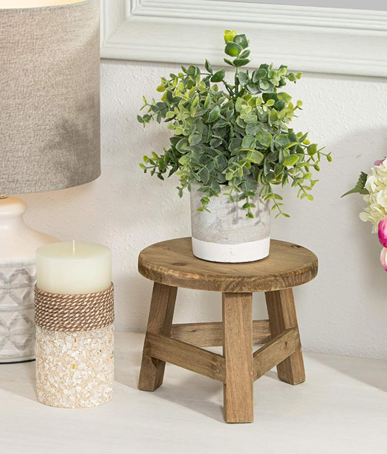 Wooden Plant Stand,Mini Display Elevator, Farmhouse Greenery Holder, Small Natural - Material Stool for Home & Garden image number 5