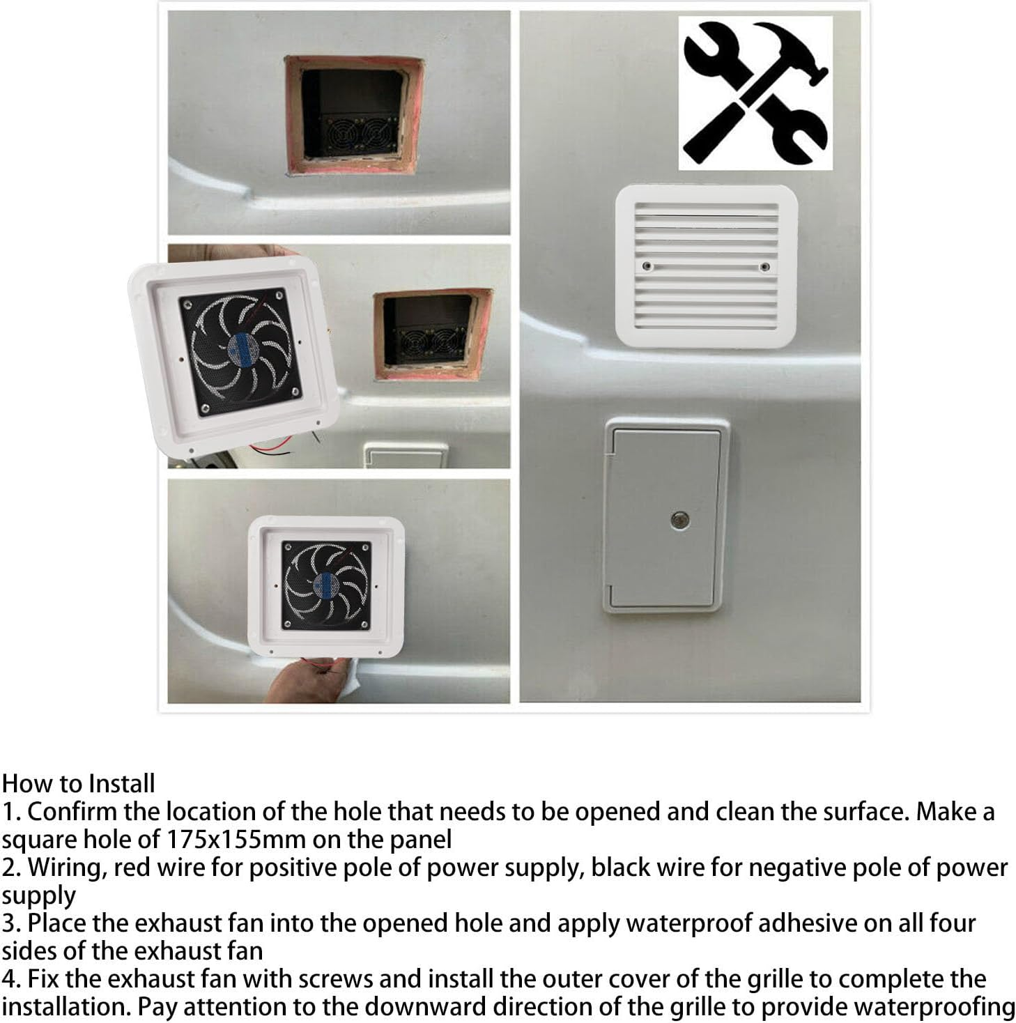 Jiawu RV Side Vent Fan, 24V 7.2W 3000RPM One Way Exhaust Fan, Strong Wind Air Vent Ventilation for Motorhome RV Caravan Trailer Boat Yacht Kitchen Bathroom, Easy to Install image number 6