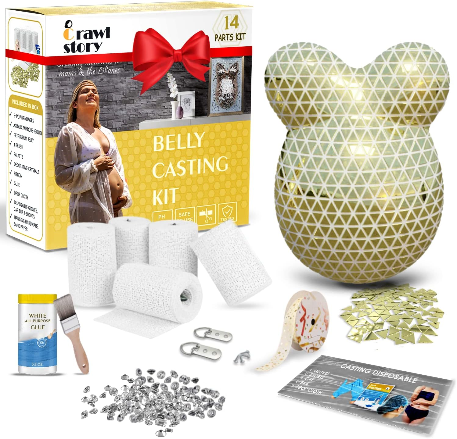 Crawl Story Belly Cast Kit Pregnancy-Baby Casting Kit | with 5-Plaster Cloth Roll, Hanging Hardware & Decorative Items| Perfect Baby Shower & Pregnancy Gifts|Pregnancy Belly Casting Kit Baby Bump Cast