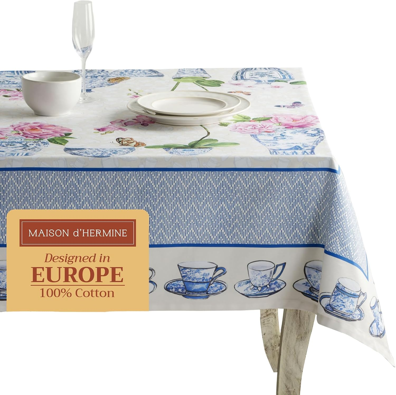 Maison D'Hermine Table Cloth Rectangle Table 100% Cotton 60 X 108 Inches Tablecloth Reusable Decorative Everyday Use for Dining Room, Farmhouse, Home, Party, Festive & Wedding Spring Summer - Canton