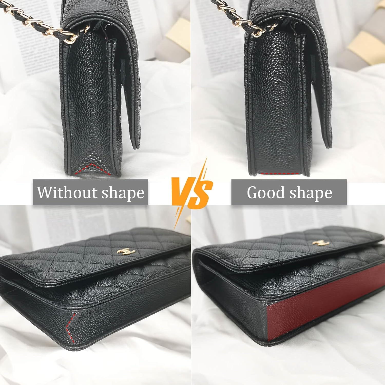 QIUTIMIY Leather Wallet WOC Base Shaper Chain Protector Film, Leather Anti-Wear Padding Inner Padding Matching Inner Padding (Black, Leather Base Shaper) - Black Felt image number 4