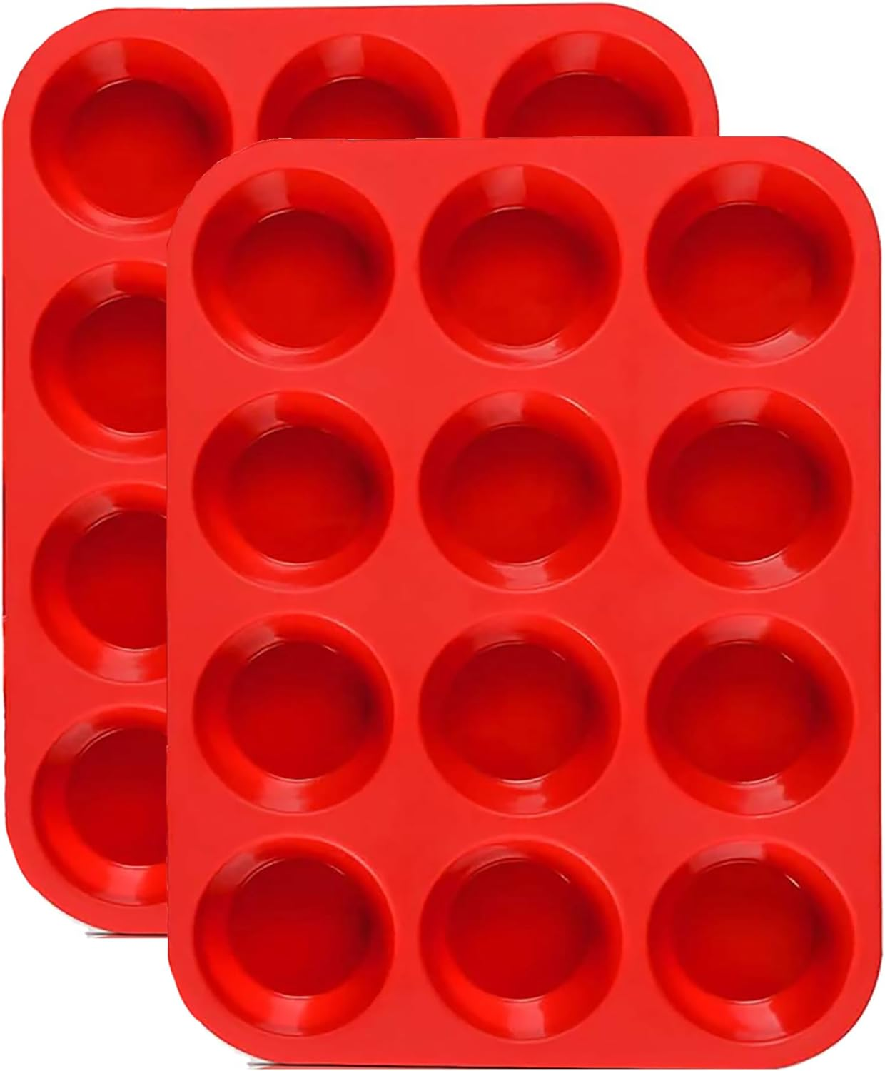 JEWOSTER 12 Cups Silicone Muffin Pan 2 Pack - Silicone Cupcake Pan Nonstick Silicone Molds Great for Making Muffin Cakes,Bread, Tart - BPA Free Baking Accessory image number 3