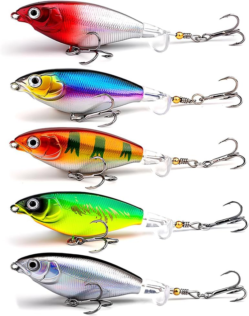 MTKZKAF Top Water Fishing Lures Whopper Popper Fishing Lure for Bass Topwater 3D Eyes Bait with Propeller Tail for Catfish,Pike Perch, Floating Pencil Bass Freshwater or Saltwater