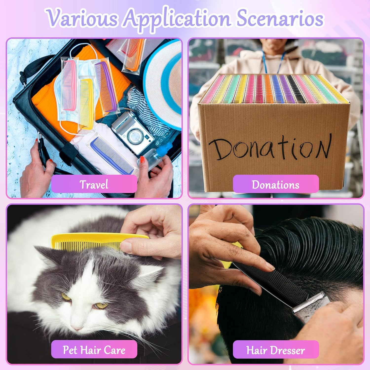 HOFASON 100 Pack Combs Bulk, Individually Wrapped Hair Combs for Women, Men & Kids, Disposable Travel Comb & Mini Comb for Gym, Hotel, Airbnb, Shelter, Nursing Home, Charity, 10 Colors image number 6