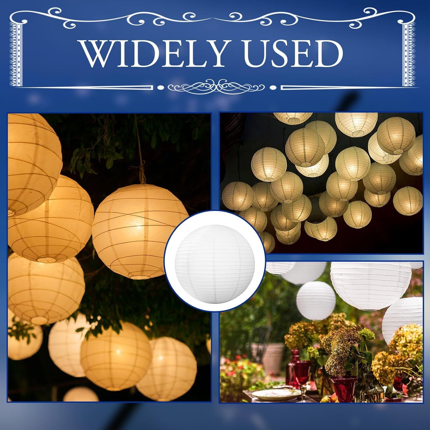 Pack of 2 Lampshades round White Paper Paper Lantern Paper Classic Bamboo Style Ribbed Lampshade Decoration for Creative DIY Projects and Party Garden Wedding Decoration (20 Cm, 8 Inches) image number 2