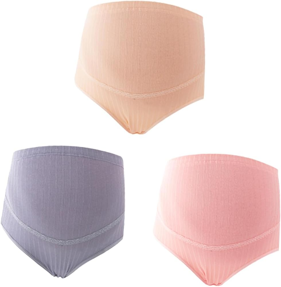 FOMIYES 3Pcs High Waist Cotton Maternity Panties with Adjustable Stomach Lift Splice Design Soft Breathable Pregnancy Underwear for Pregnant Women Dark Grey Light Skin Pink image number 2