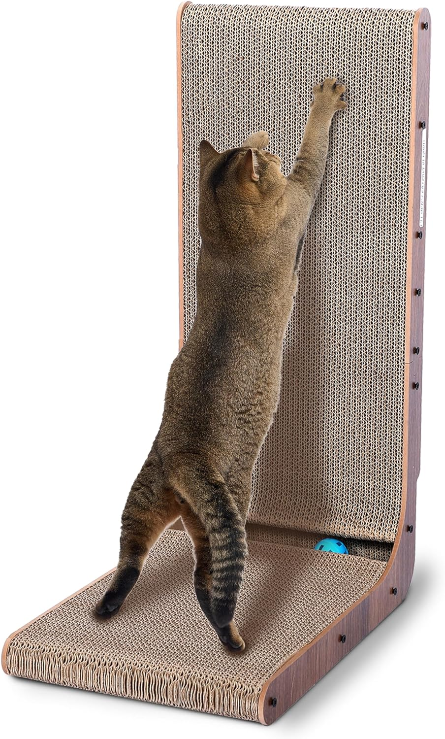 Cat Scratcher with Cat Toys Ball Track, Build-In Ball, L-Shaped Scratcher, Cardboard Lounge Bed, Stable and Durable, Furniture Protector, Reversible image number 3