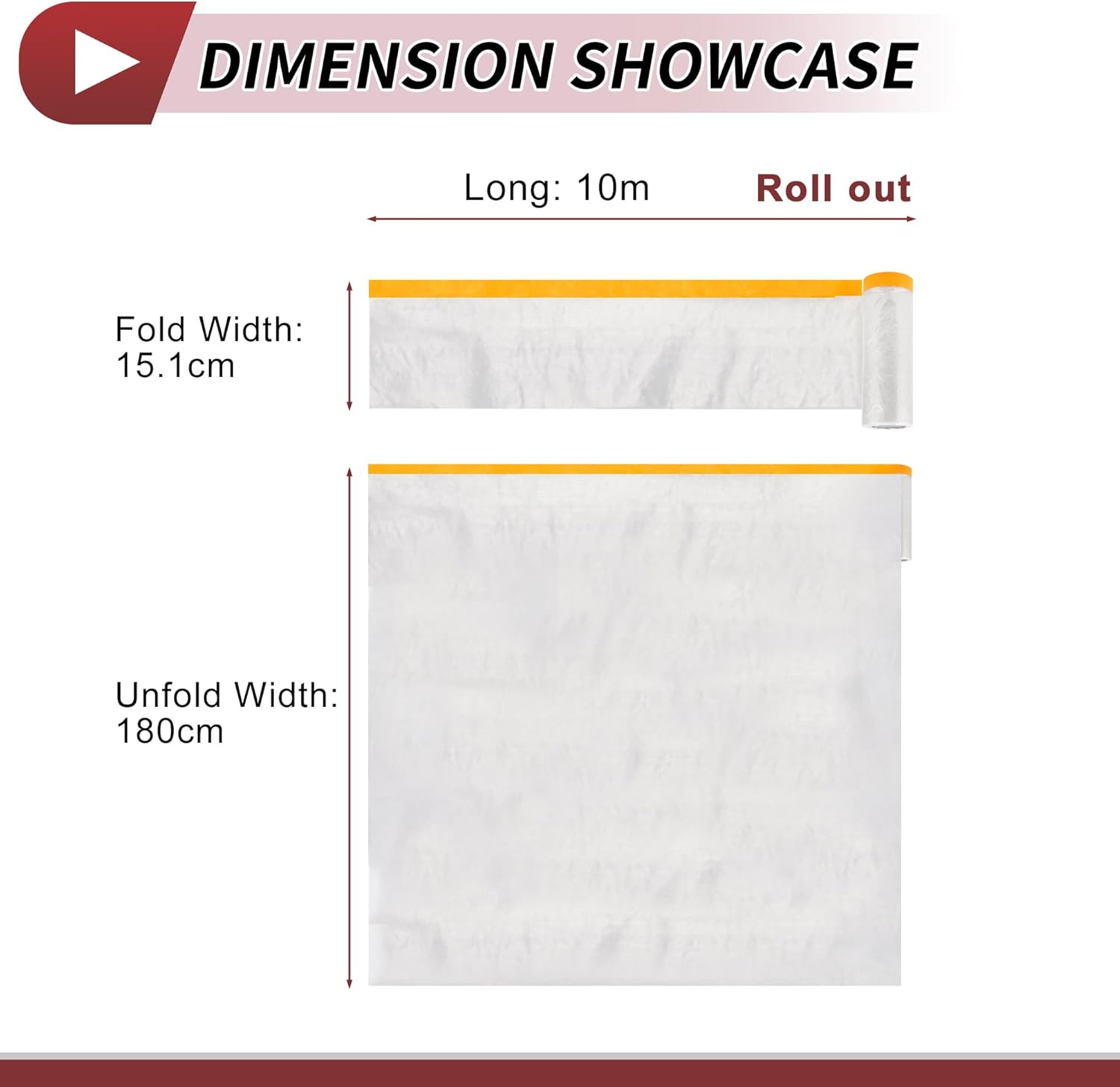 X AUTOHAUX 1 Pcs for Wall Covering Frames Cars Auto Body Paint Supplies Pre-Taped Masking Film Plastic Cover 1000X180Cm / 32.81Ftx70.87" White Orange PE Film image number 6