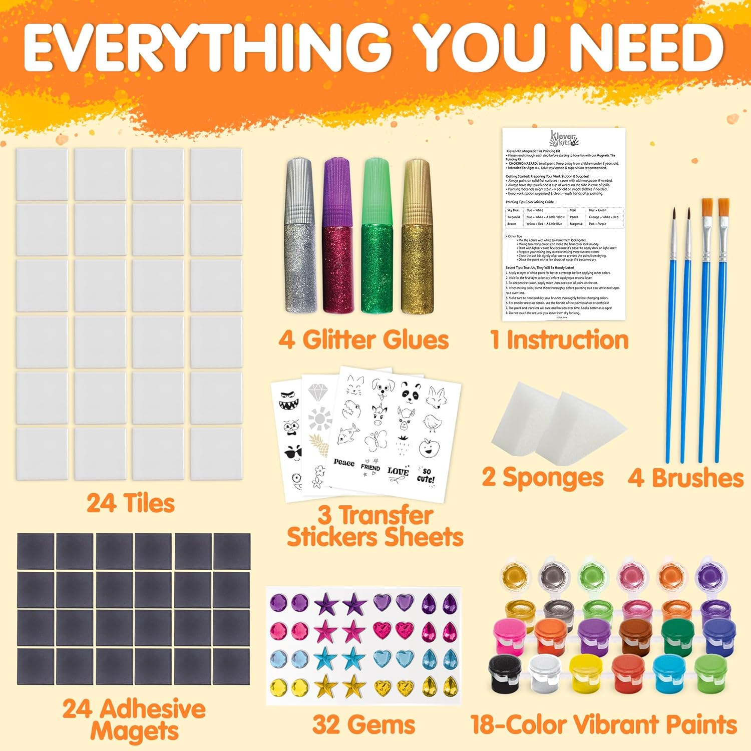 JOYIN 24 Magnetic Mini Tiles Art Kit, Creativity DIY Paint, Arts and Crafts for Kids, DIY Supplies for Party Favors, Family Activity, Birthday Present, Gifts Toys for Boys and Girls image number 4