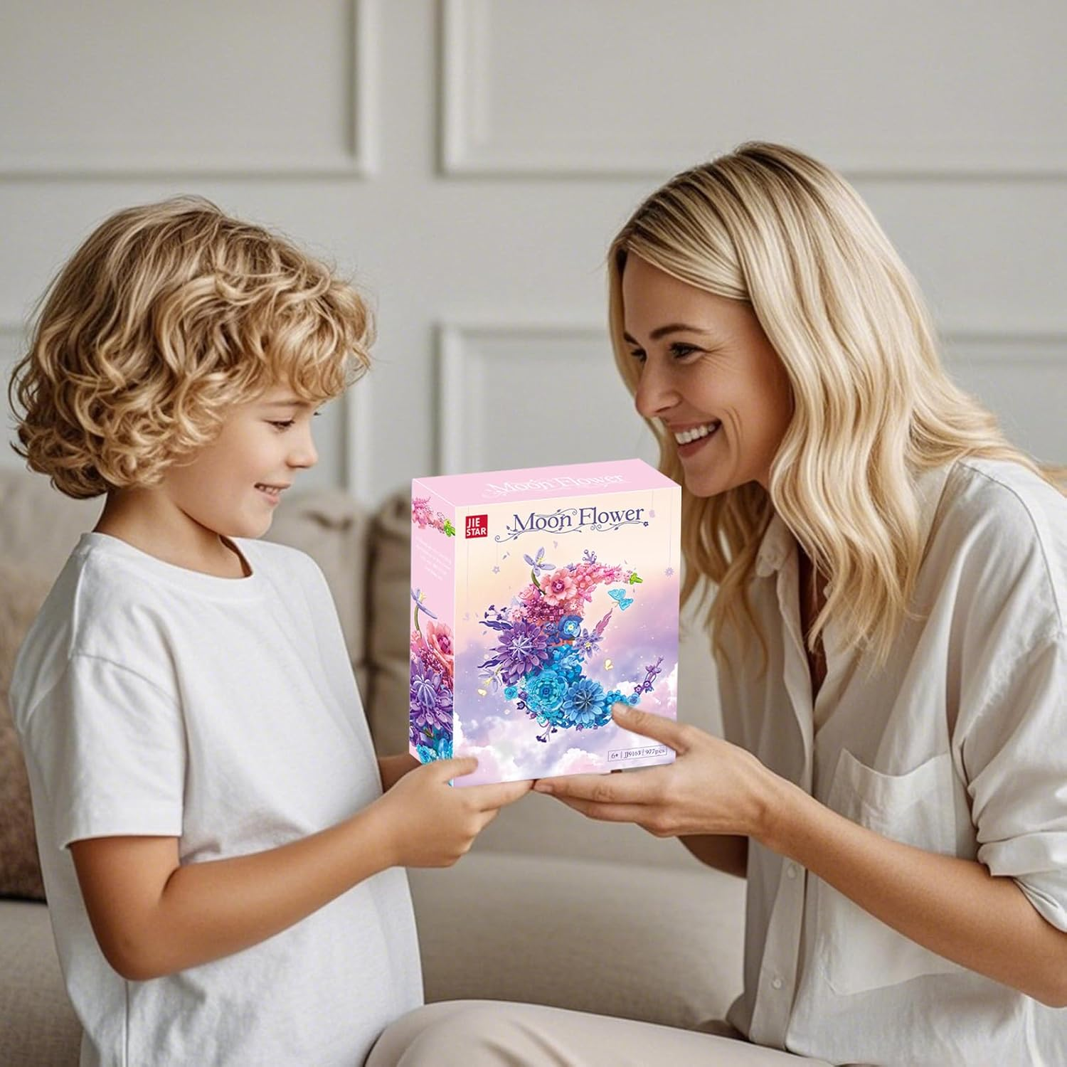 Pink Moon Flower Botanical Building Blocks, Artificial Bouquet Set, Home Office Wall Decor, Birthday Valentine'S Day Gifts for Woman Girls Ages 8+(977PCS) - Blue image number 7