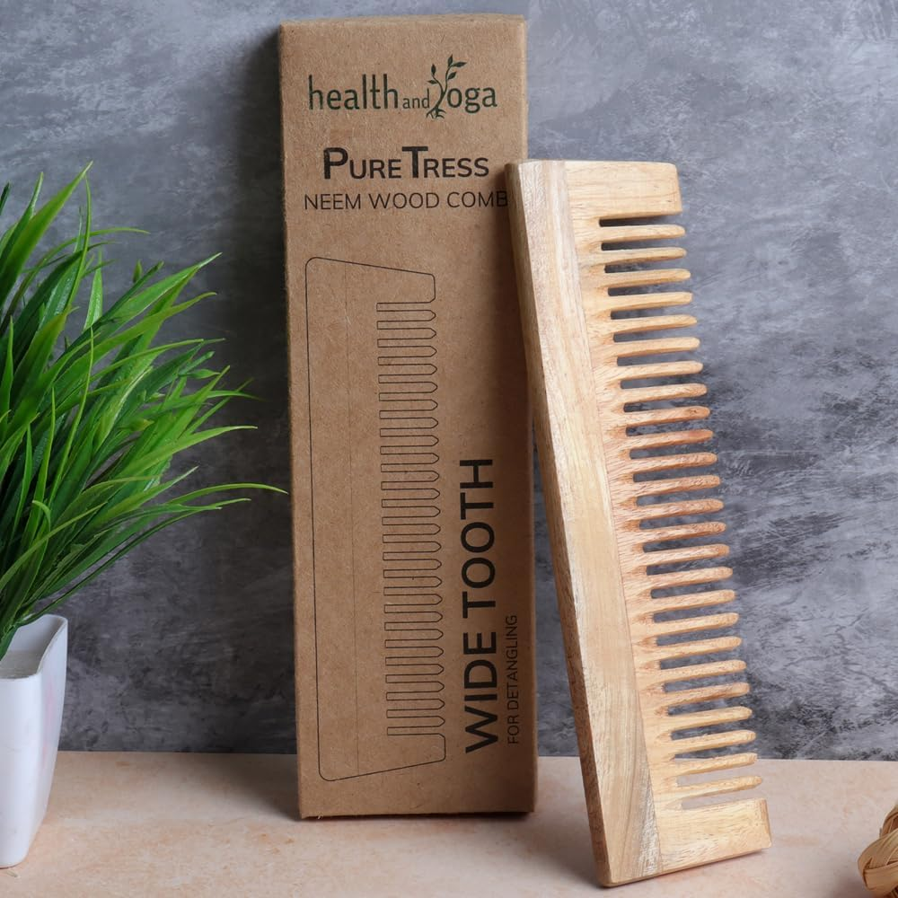 Healthandyoga(Tm) Puretress Handcrafted Neem Wood Comb - anti Dandruff, Non-Static and Eco-Friendly- Great for Scalp and Hair Health -7 Inches Wide Tooth Comb image number 1