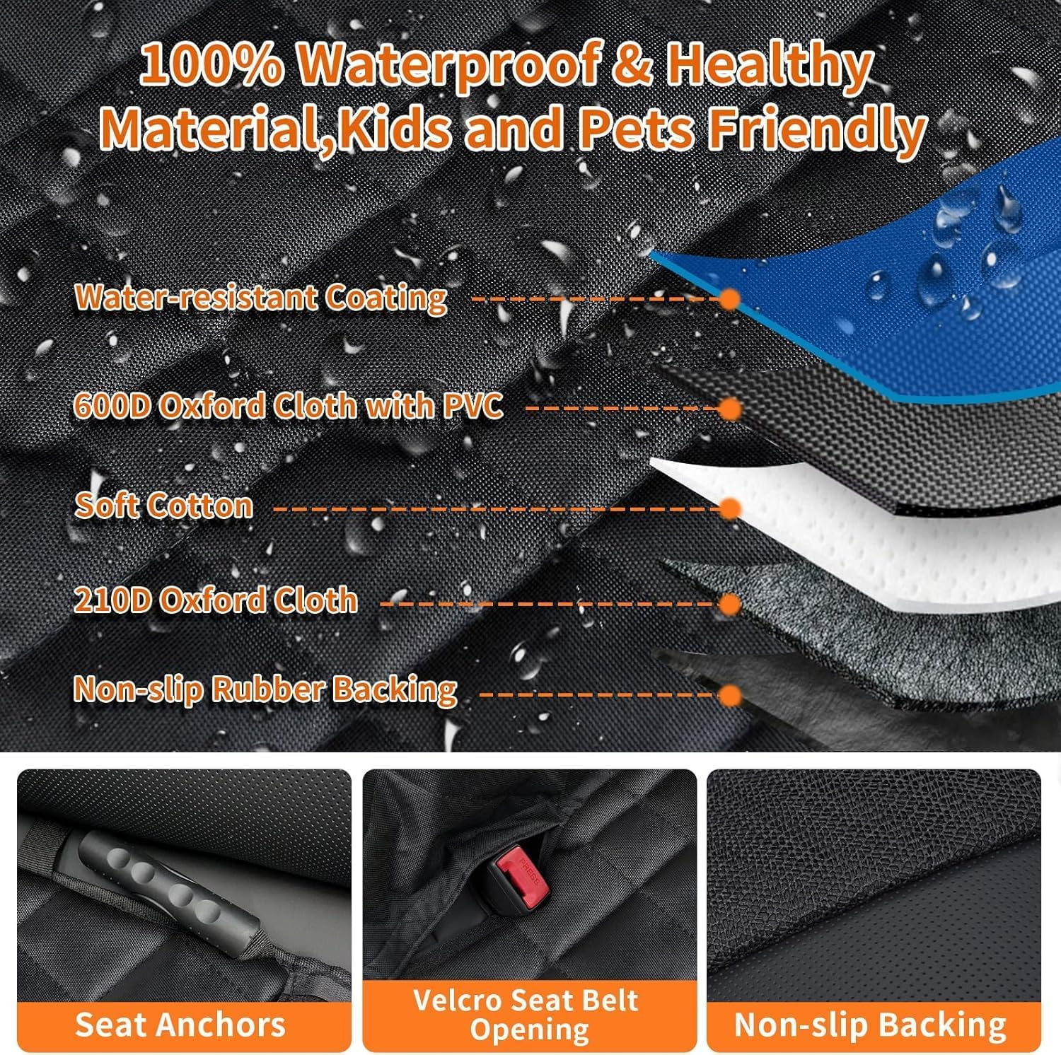 Dog Car Seat Cover for Back Seat with Mesh Window, Waterproof Pet Seat Cover Dog Car Hammock for Cars, Trucks, Vans, Suvs- 147 X 137 Cm image number 5