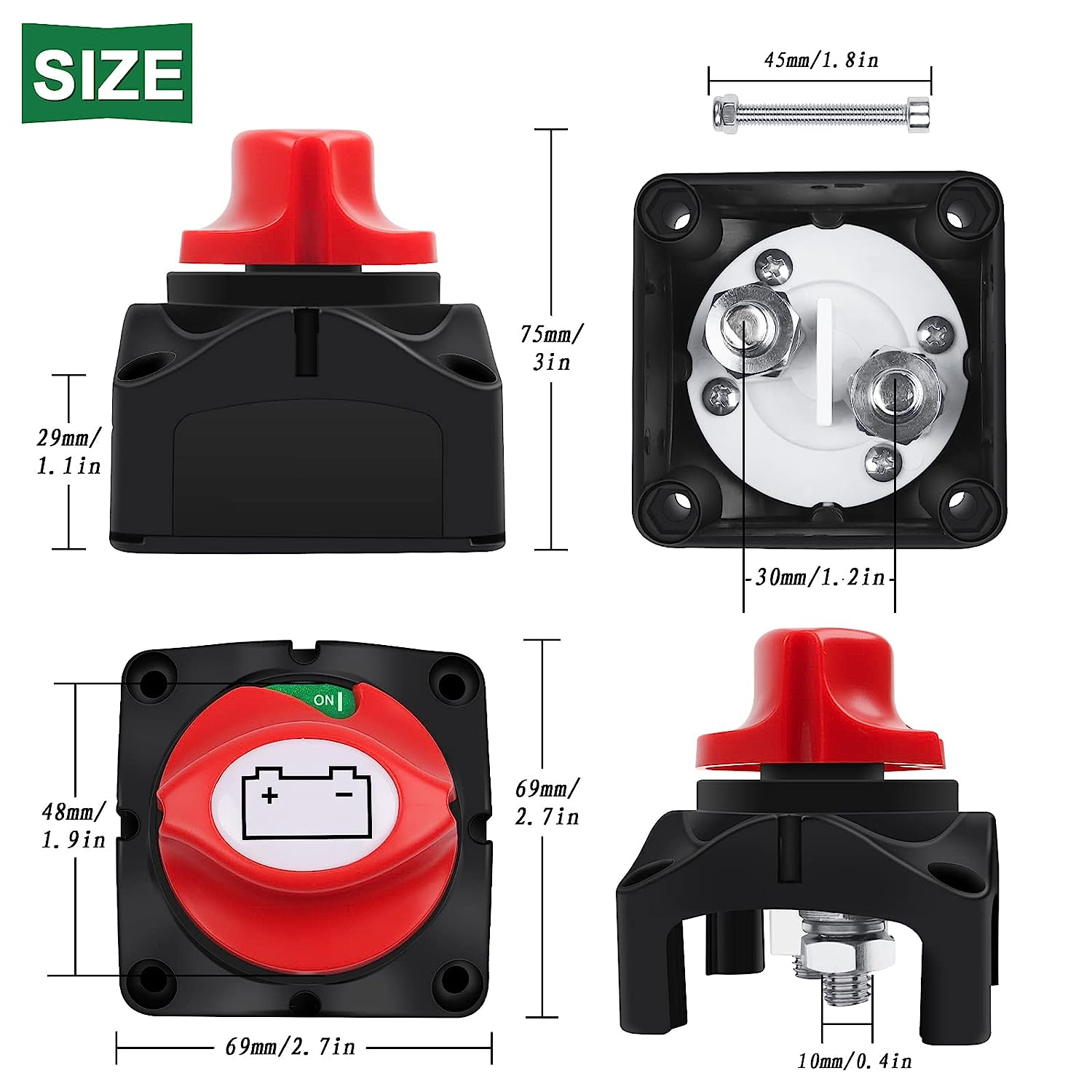 Battery Isolator Switch 12 V 24 V 48 V, Car Main Switch for M10 Connections, Battery Switch 200 a for Boat, Yacht, Caravan image number 6
