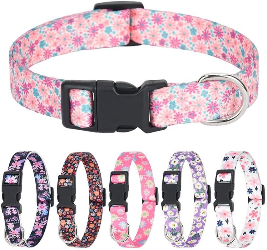 Reflective Dog Collar, Cute Flower Theme Adjustable Heavy-Duty Collar, Soft Pet Accessories with Quick Release Buckle (Pink, L) image number 3